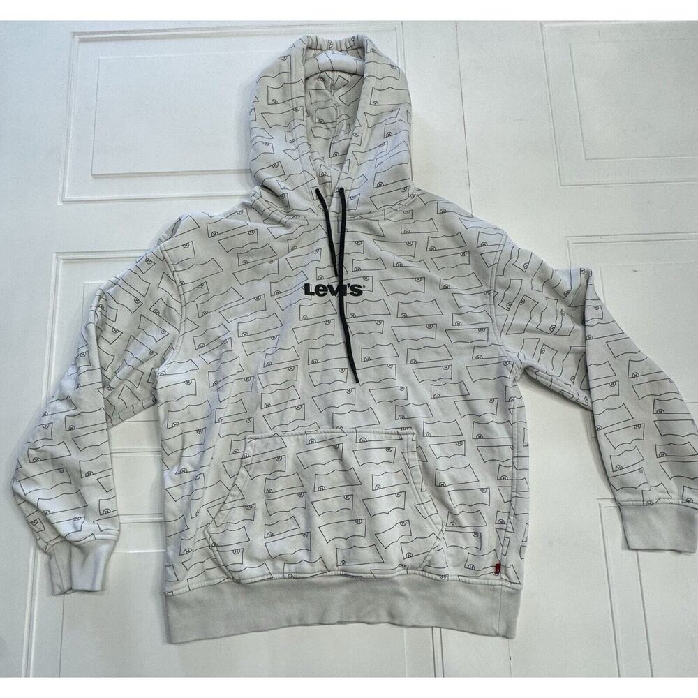 Levi’s Brand White Logo Tag Pullover Hoodie Hooded Sweatshirt Size M Medium